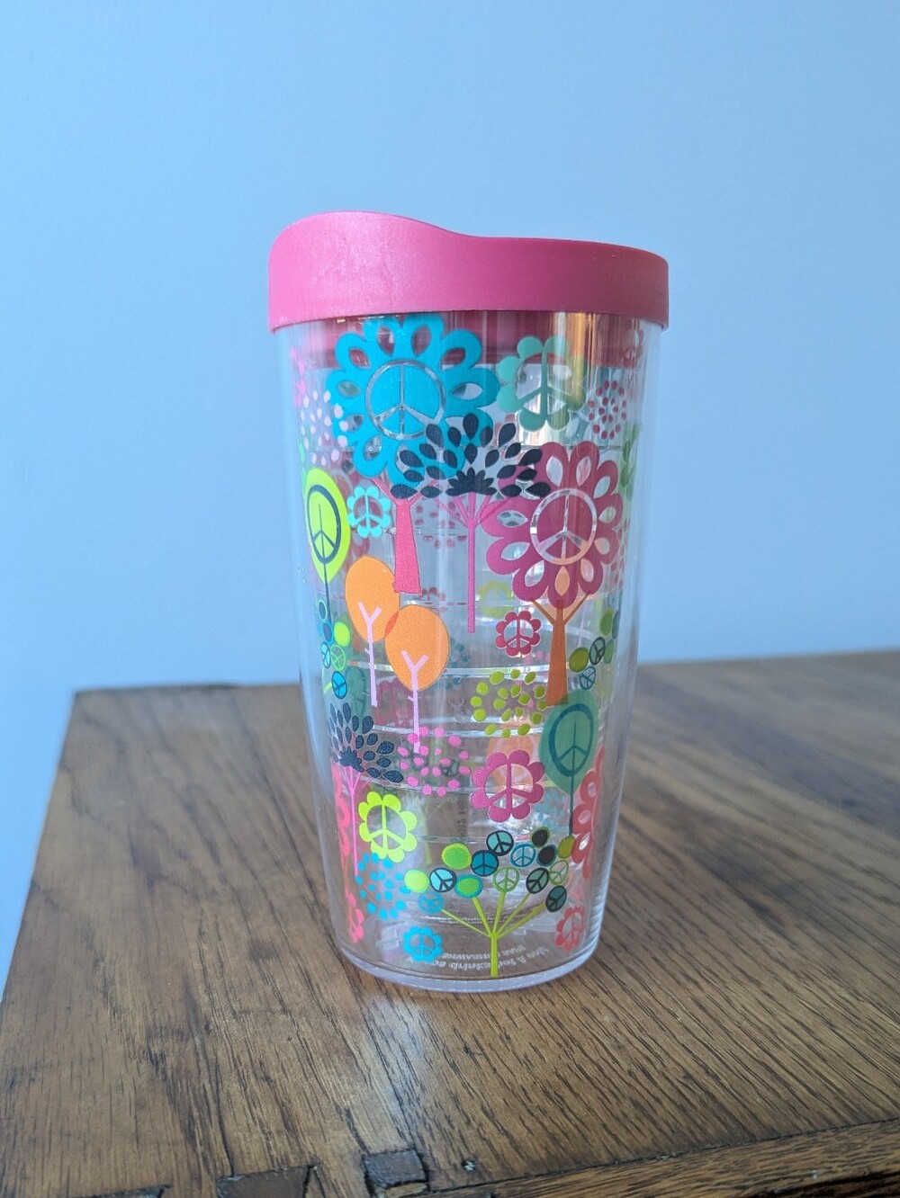 🌼 Pink Peace Flower Power Floral Tervis 16 oz Insulated Tumbler + Pink Lid